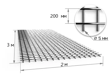 Сетка сварная 200х200х5 мм в картах 3х2 м