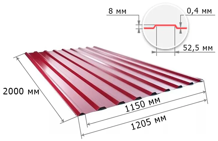 Профнастил С8 винно-красный RAL 3005 2000х1200х0,4 мм