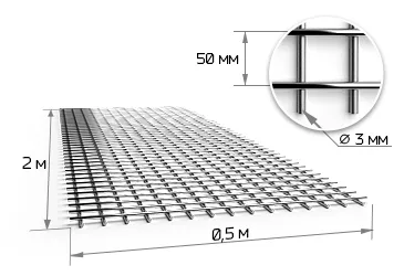Сетка сварная 50х50х3 мм в картах 2х0.5 м