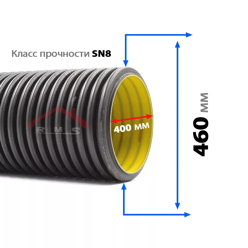 Гофрированная полиэтиленовая труба (с уплотнителями) SN8 Ф 460 / 400 мм (6 м)