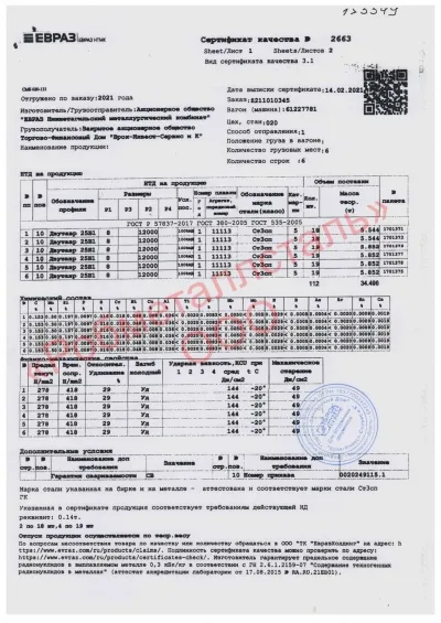 Сертификат Сертификат на Балка двутавровая 25 Б1 