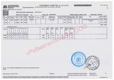 Сертификат Сертификат на Швеллер 6,5 У