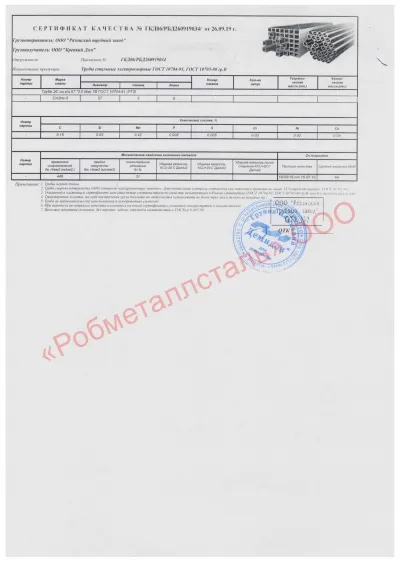 Сертификат Сертификат на Труба оцинкованная 57х3 мм
